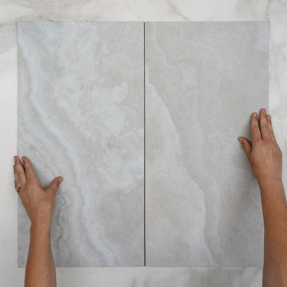 Pearl Ivy Vein Cut Travertine Look Tile Tech Grip 300 x 600 x 10mm Porcelain