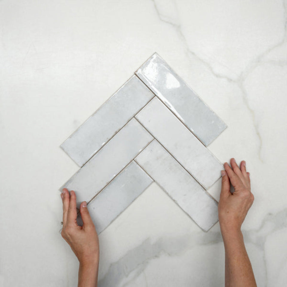 Pearl White Leon Spanish Subway Tile Gloss 69 x 240mm Ceramic