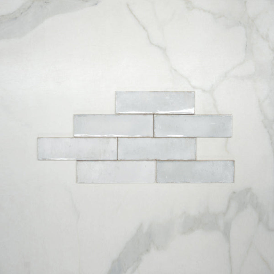 Pearl White Leon Spanish Subway Tile Gloss 69 x 240mm Ceramic