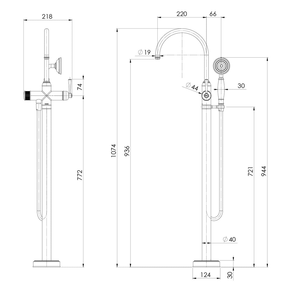 Phoenix Cromford Floor Mounted Bath Mixer with Hand Shower - Brushed Bronze