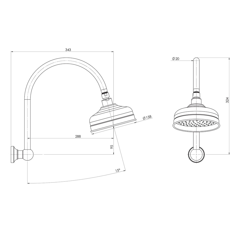 Phoenix Cromford High-Rise Shower Arm & Rose - Brushed Bronze