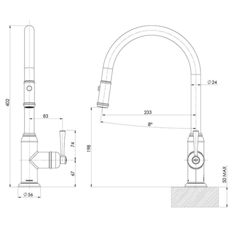 Phoenix Cromford Pull Out Sink Mixer - Matte Black