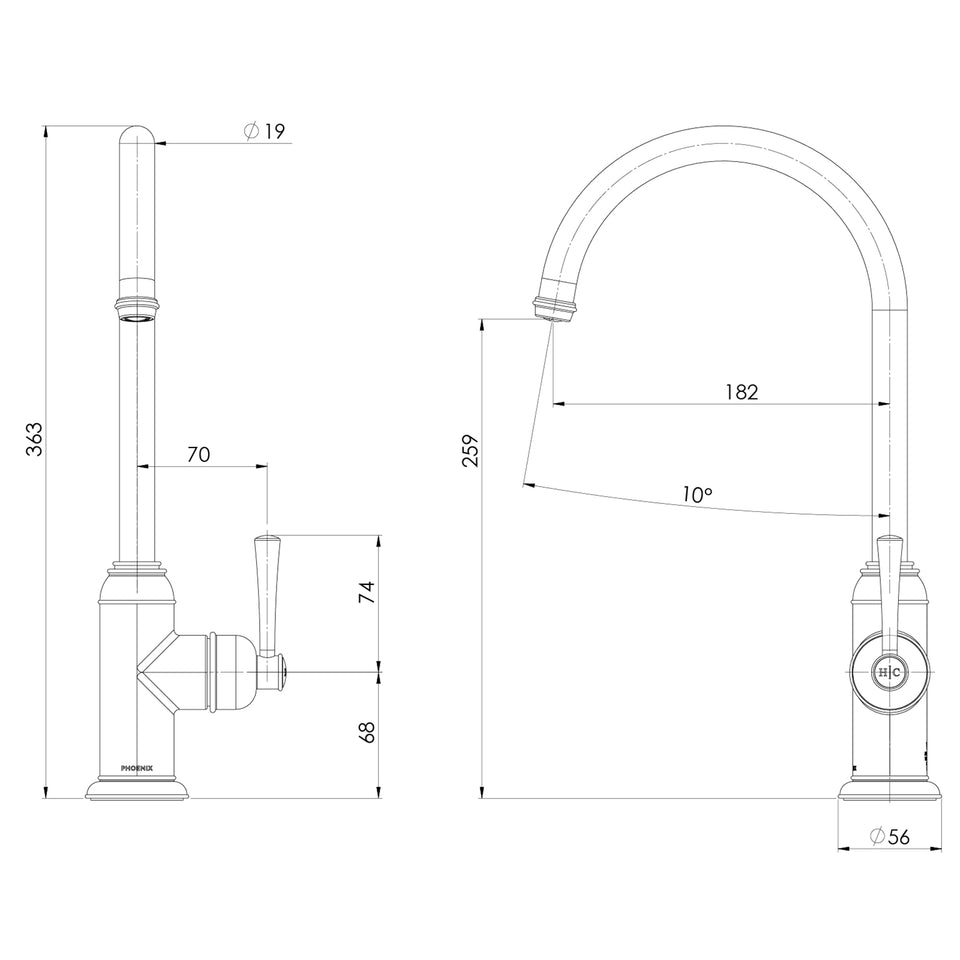 Phoenix Cromford Sink Mixer 180mm - Brushed Bronze