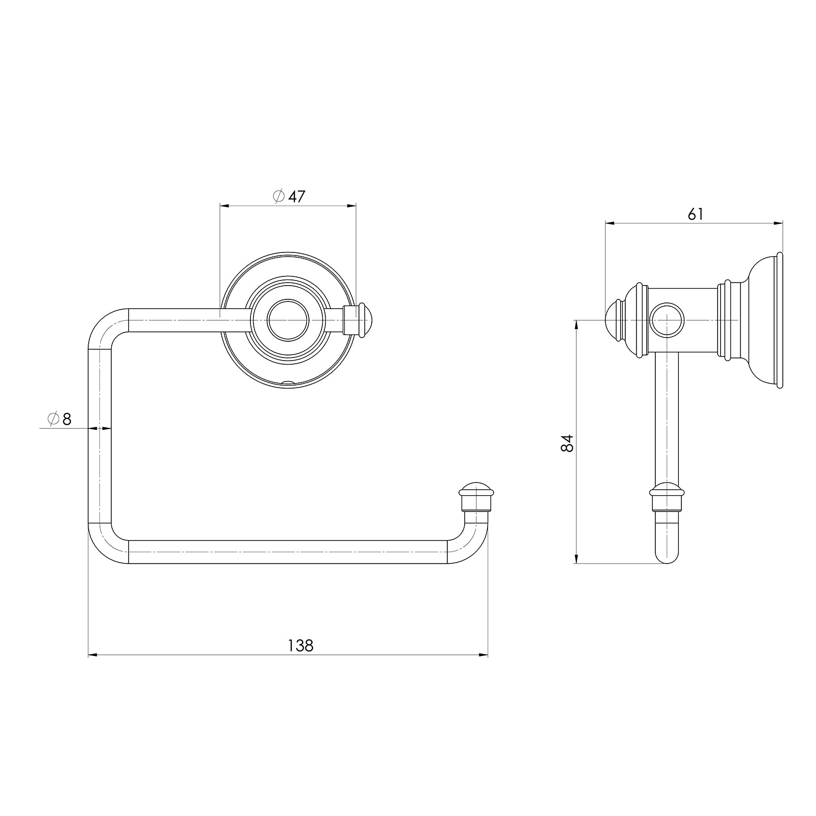 Technical Drawing Phoenix Cromford Toilet Roll Holder - Brushed Bronze 134-8200-24 - The Blue Space