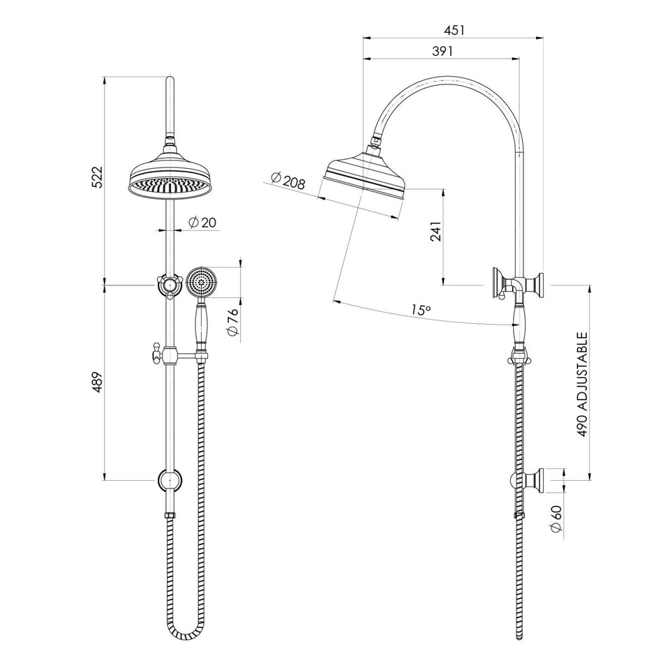 Phoenix Cromford Twin Shower 210mm Rose Brushed Gold