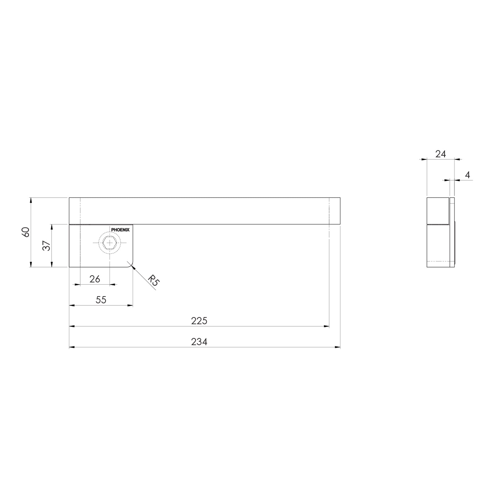Technical Drawing Phoenix Designer Swivel Bath Outlet 230mm Square - Brushed Bronze 121-0881-24 - The Blue Space
