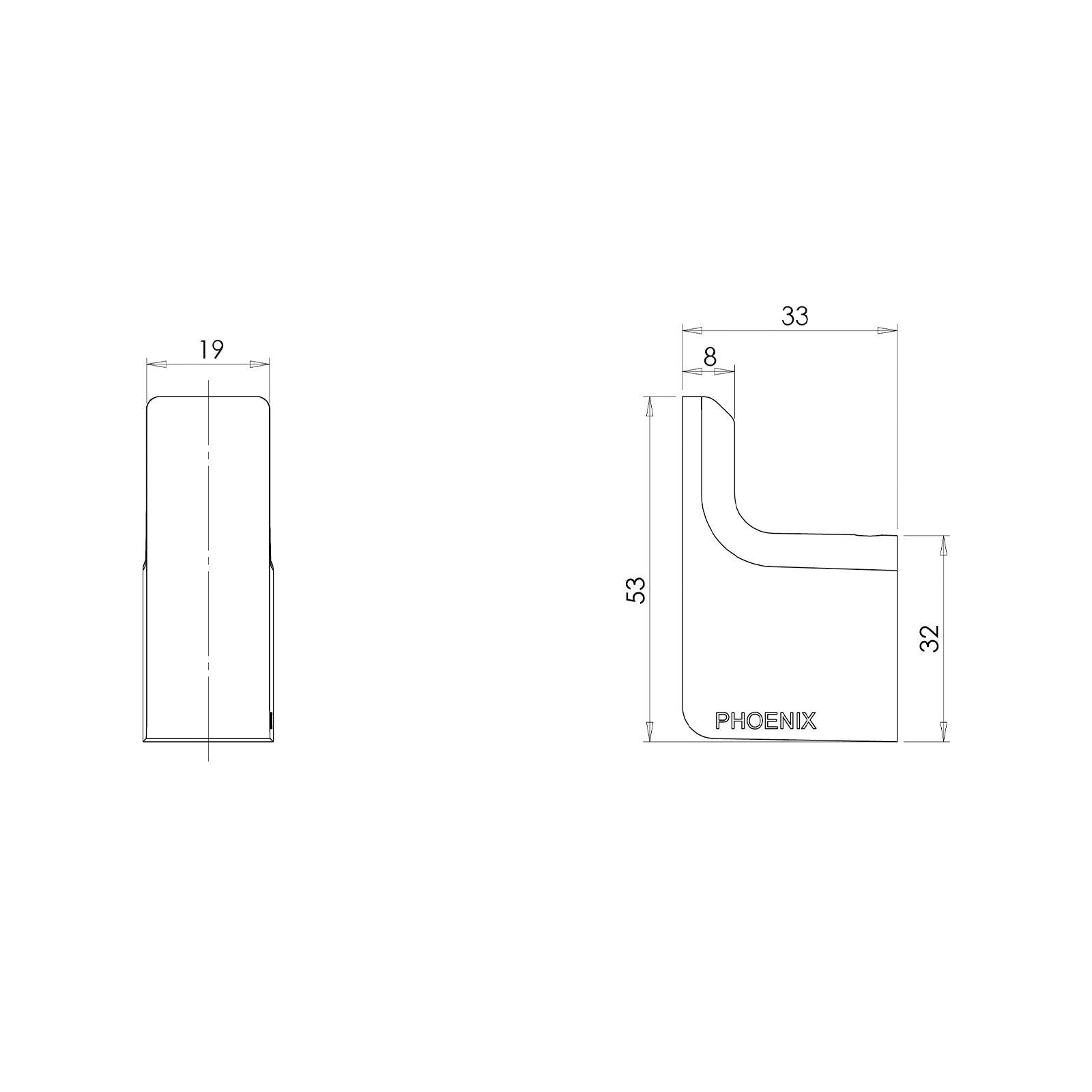 Technical Drawing Phoenix Gloss Robe Hook - Brushed Bronze GS897-24 - The Blue Space