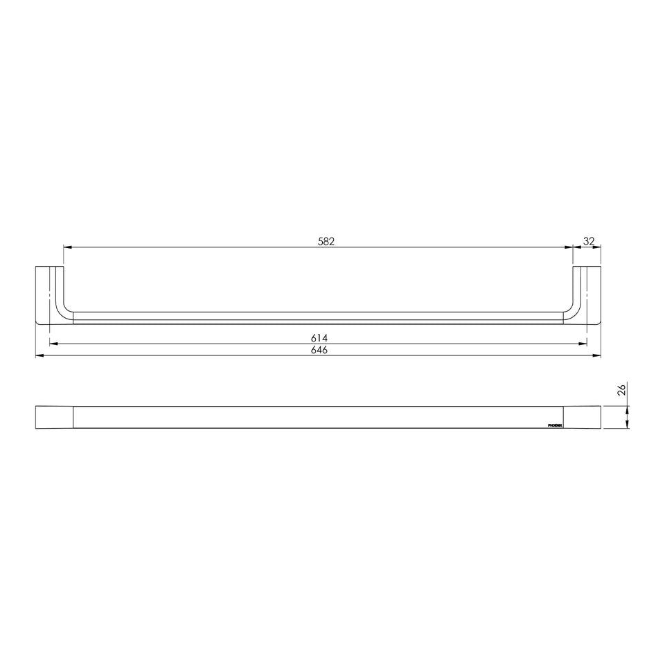 Phoenix Gloss Single Towel Rail 600mm - Brushed Bronze