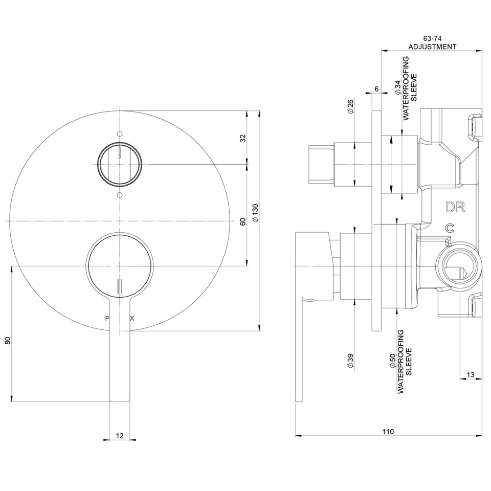 Phoenix Lexi MKII SwitchMix Shower/Bath Diverter Mixer (Fit-Off Kit Only) - Chrome