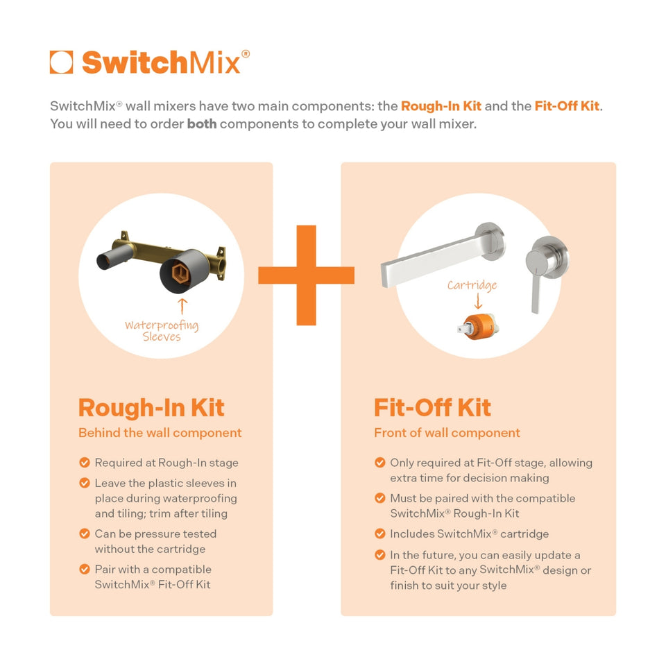 Phoenix Lexi MKII SwitchMix Wall Bath Mixer Set 200mm (Fit-Off Kit Only) - Brushed Nickel