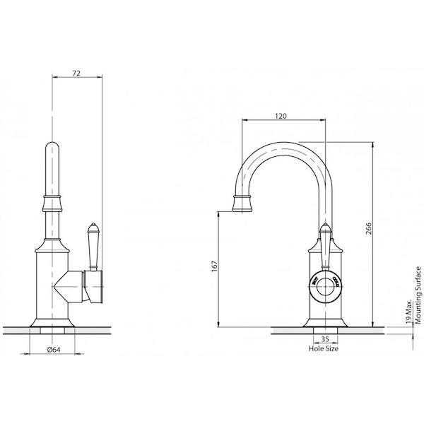 Phoenix Nostalgia Basin Mixer 120mm Gooseneck - Chrome