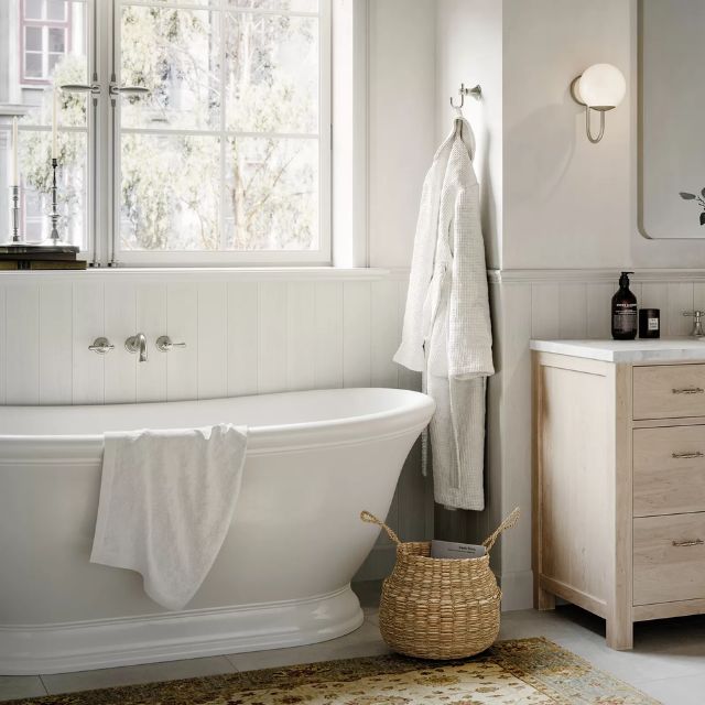 Phoenix Nostalgia Lever Basin/Bath Set 180mm Shepherds Crook Brushed Nickel