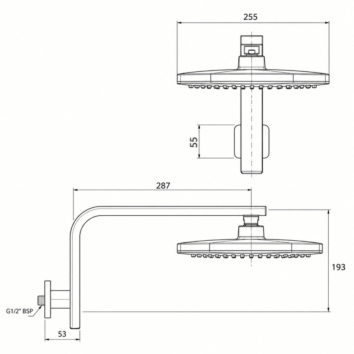Line Drawing Phoenix Nuage Hi Rise Shower Arm & Rose Brushed Nickel 129-5300-40 - The Blue Space