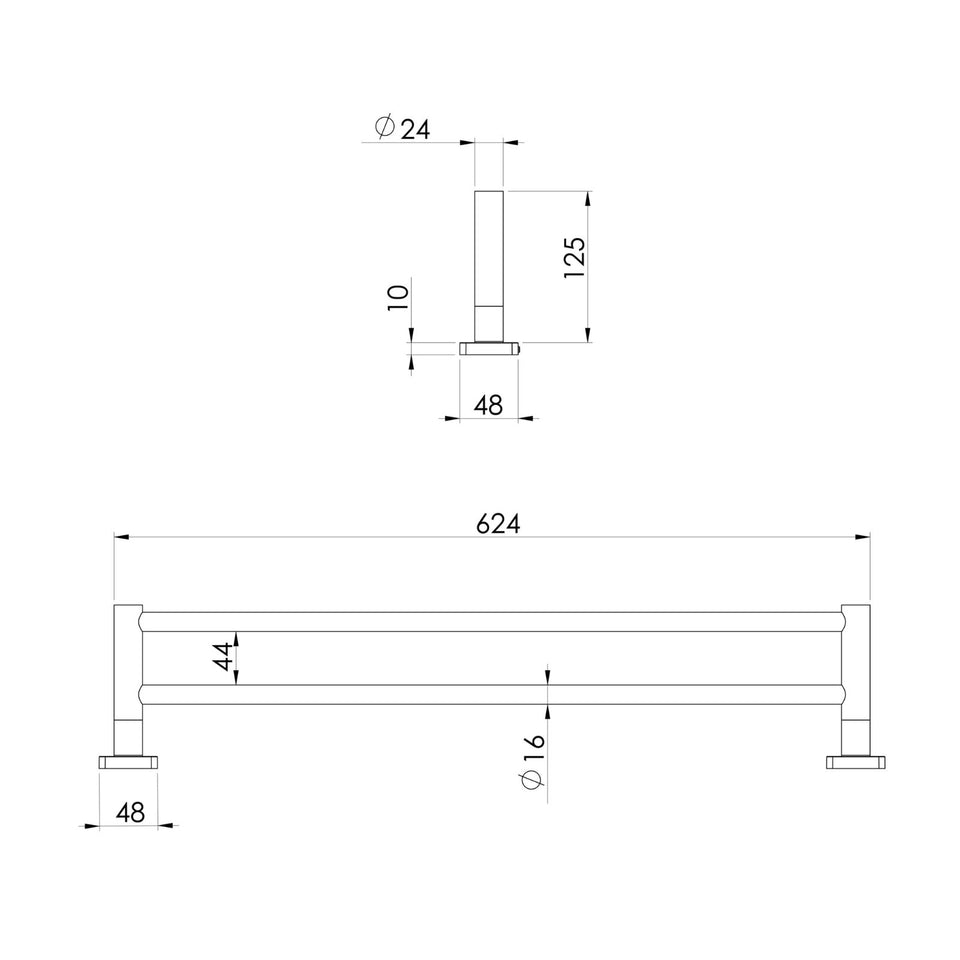Phoenix Radii SS 316 Double Towel Rail Square Plate 600mm
