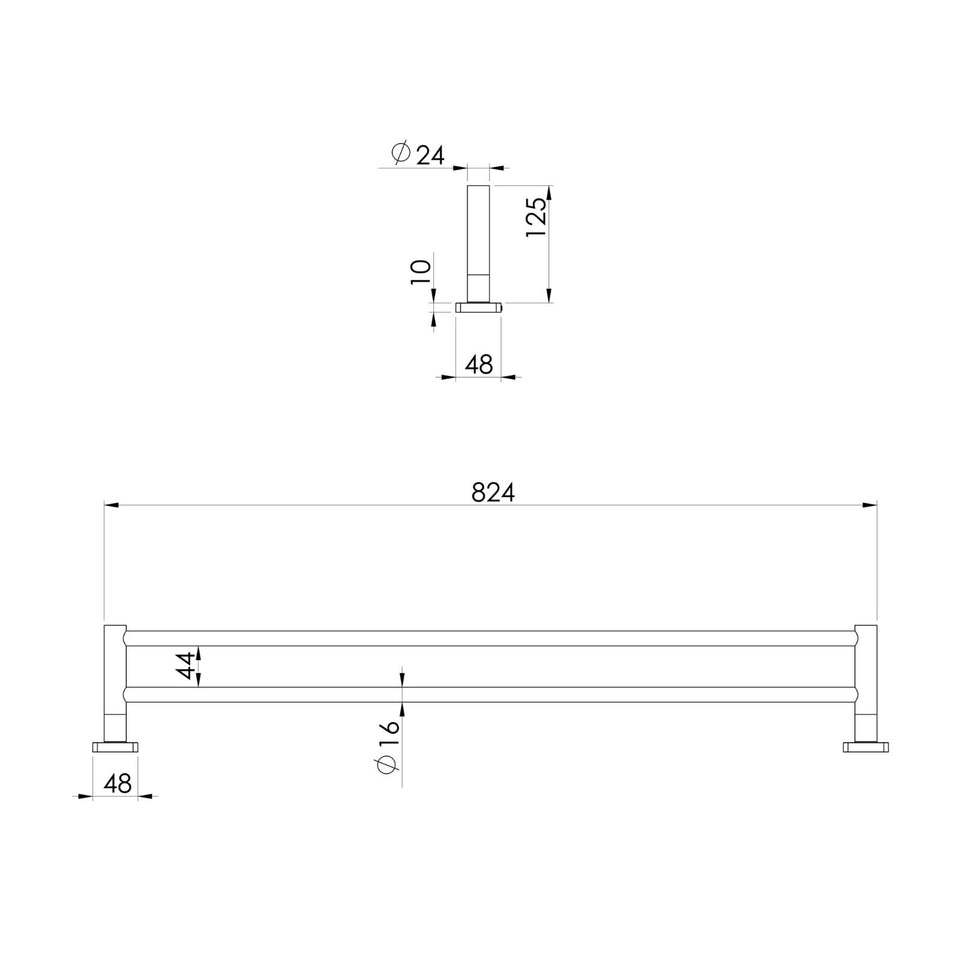 Phoenix Radii SS 316 Double Towel Rail Square Plate 800mm