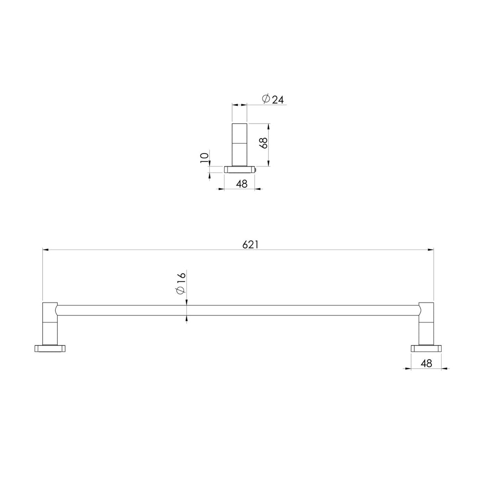Phoenix Radii SS 316 Single Towel Rail Square Plate 600mm