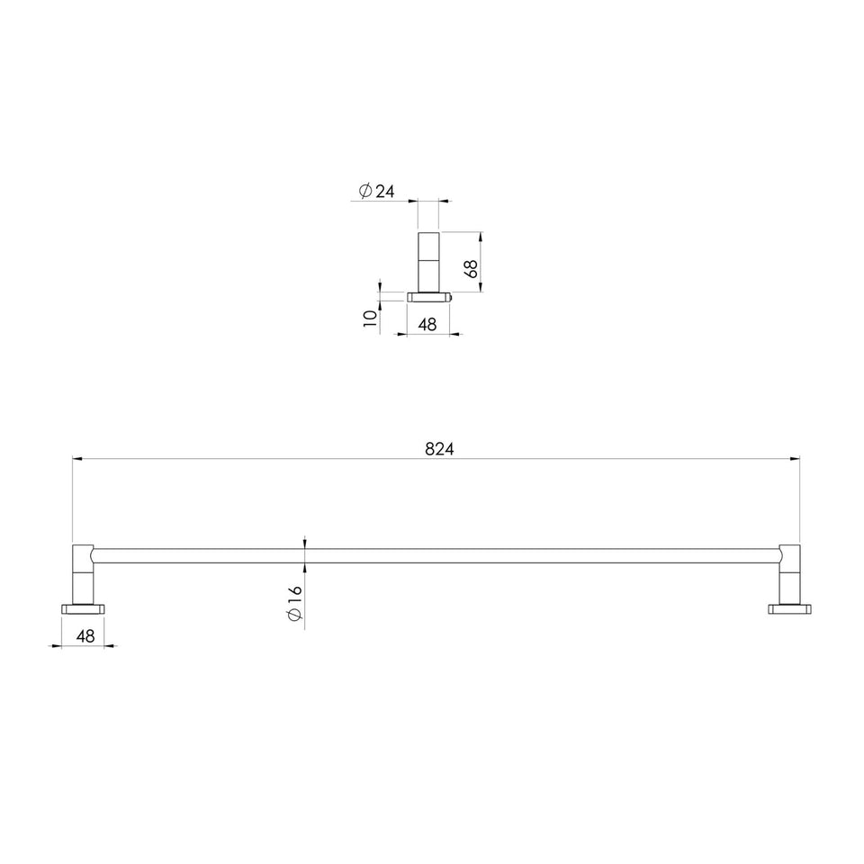 Phoenix Radii SS 316 Single Towel Rail Square Plate 800mm