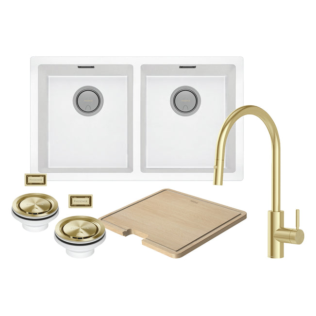 Phoenix Sink Package 2 - Matte White Sink & Brushed Gold Mixer 312-2038-12 - The Blue Space