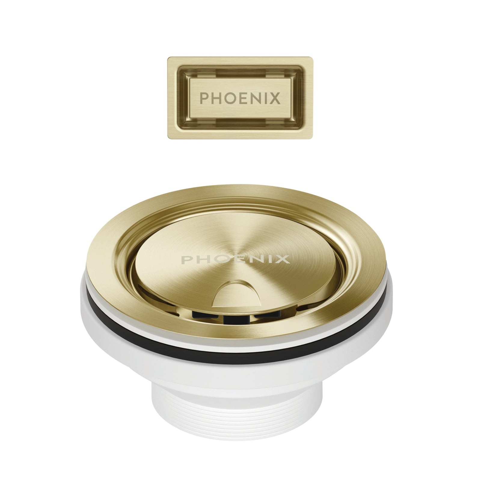 Covered Basket Waste Phoenix Sink Package 2 - Matte White Sink & Brushed Gold Mixer 312-2038-12 - The Blue Space