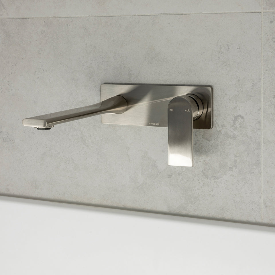 Phoenix Teel SwitchMix Wall Basin / Bath Mixer Set 200mm Brushed Nickel (Complete Kit)