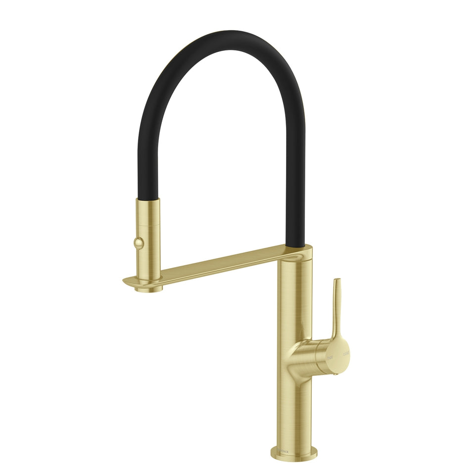 Phoenix Vask Flexible Hose Sink Mixer 200mm - Brushed Gold