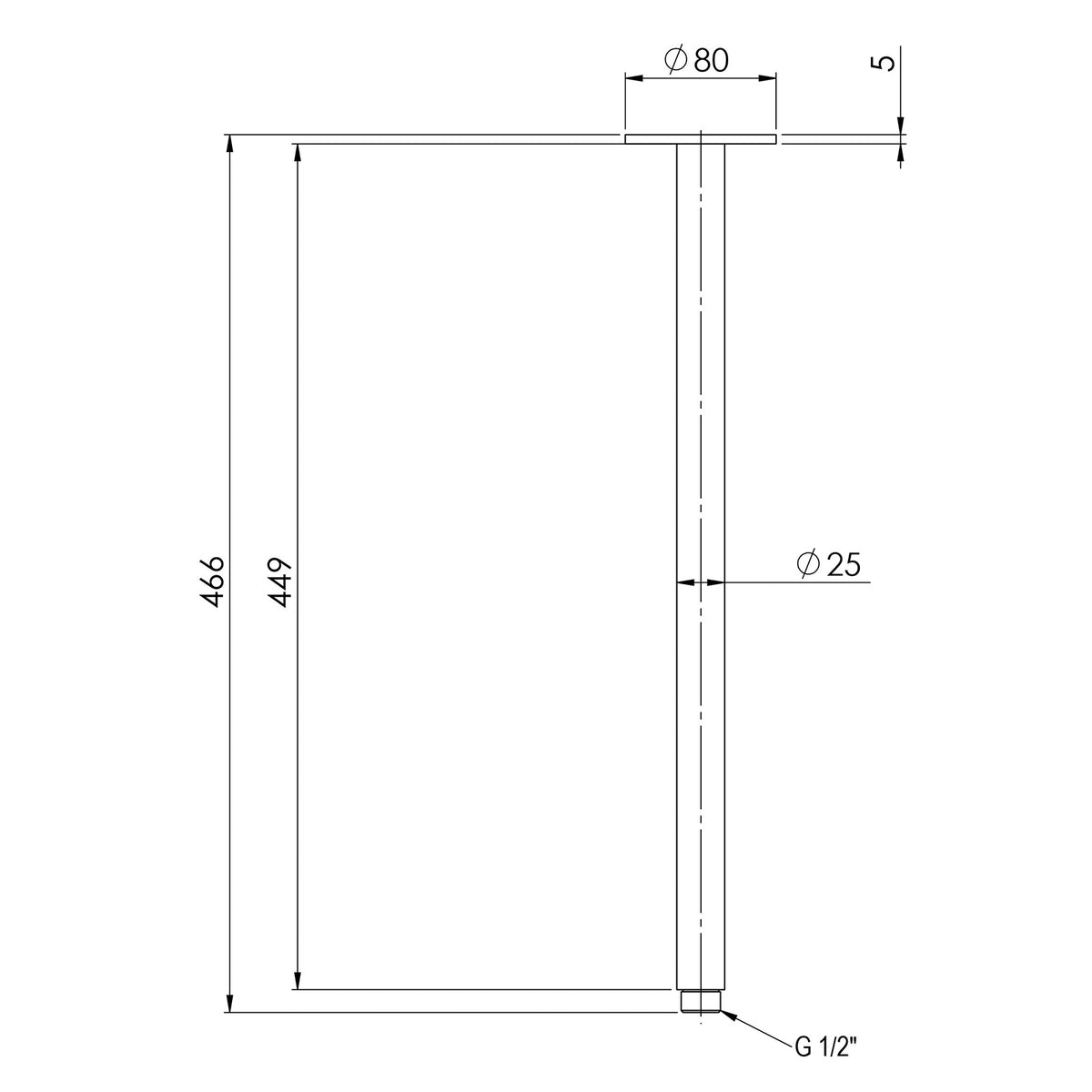 Technical Drawing Phoenix Vivid Ceiling Arm 450mm - Brushed Bronze V545-24 - The Blue Space