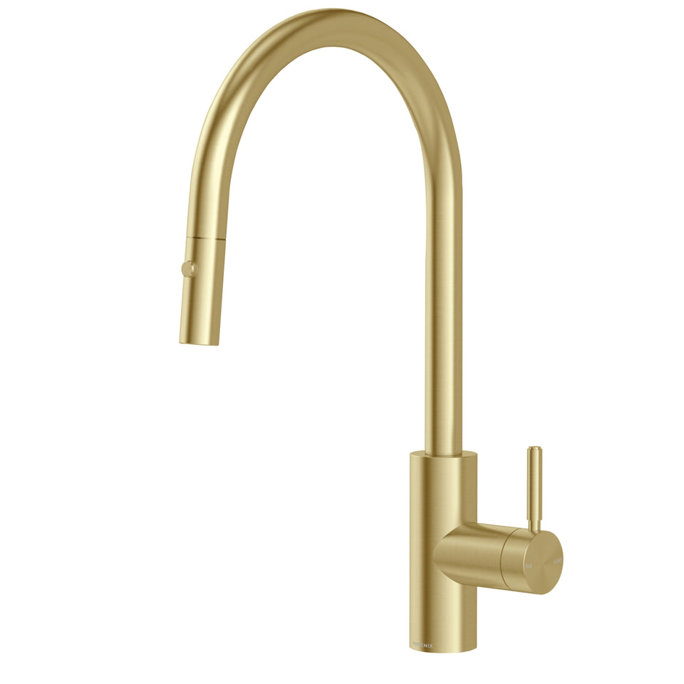 Phoenix Vivid MKII Pull Out Sink Mixer 230mm Gooseneck - Brushed Gold