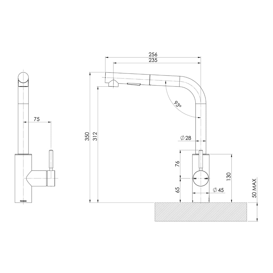 Phoenix Vivid MKII Pull Out Sink Mixer 230mm L Shaped - Brushed Bronze
