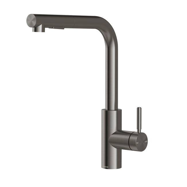 Phoenix Vivid MKII Pull Out Sink Mixer 230mm L Shaped - Brushed Carbon 146-7125-31-1 - The Blue Space