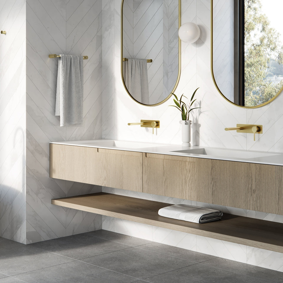 Phoenix Vivid Slimline Oval SwitchMix Wall Basin / Bath Mixer Set 175mm Brushed Gold (Complete Kit)