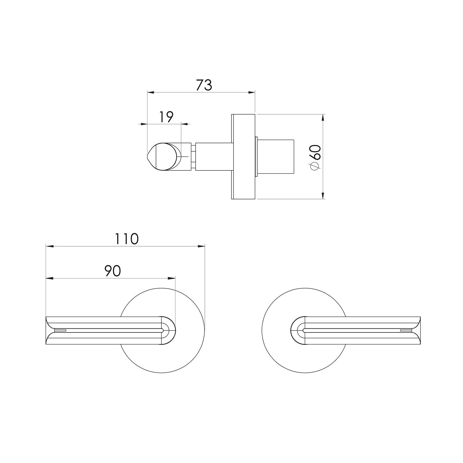 Technical Drawing Phoenix Vivid Slimline Plus Lever Wall Top Assemblies 15mm Extended Spindles - Brushed Bronze 119-0671-24-1 - The Blue Space