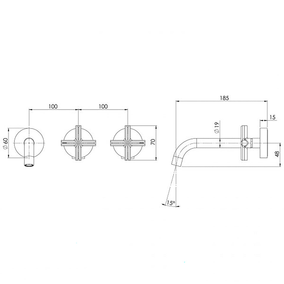 Phoenix Vivid Slimline Plus Wall Basin / Bath Hostess Set 180mm Outlet - Brushed Bronze