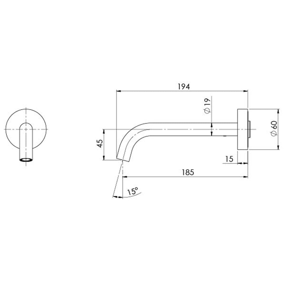 Phoenix Vivid Slimline Plus Wall Basin / Bath Outlet 180mm - Brushed Bronze