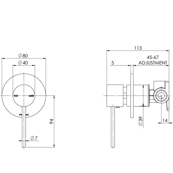 Phoenix Vivid Slimline Shower/Wall Mixer Brushed Nickel FULL KIT
