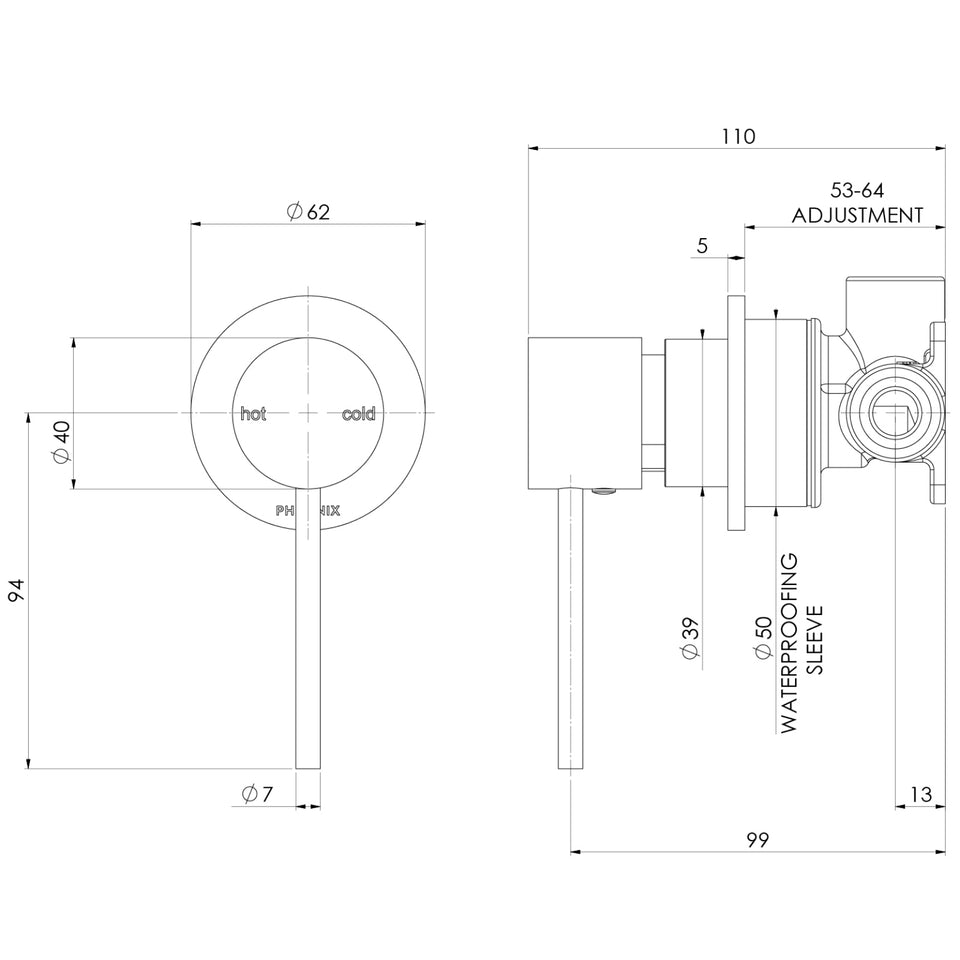 Phoenix Vivid Slimline SwitchMix Shower / Wall Mixer 60mm Backplate Chrome (Complete Kit)