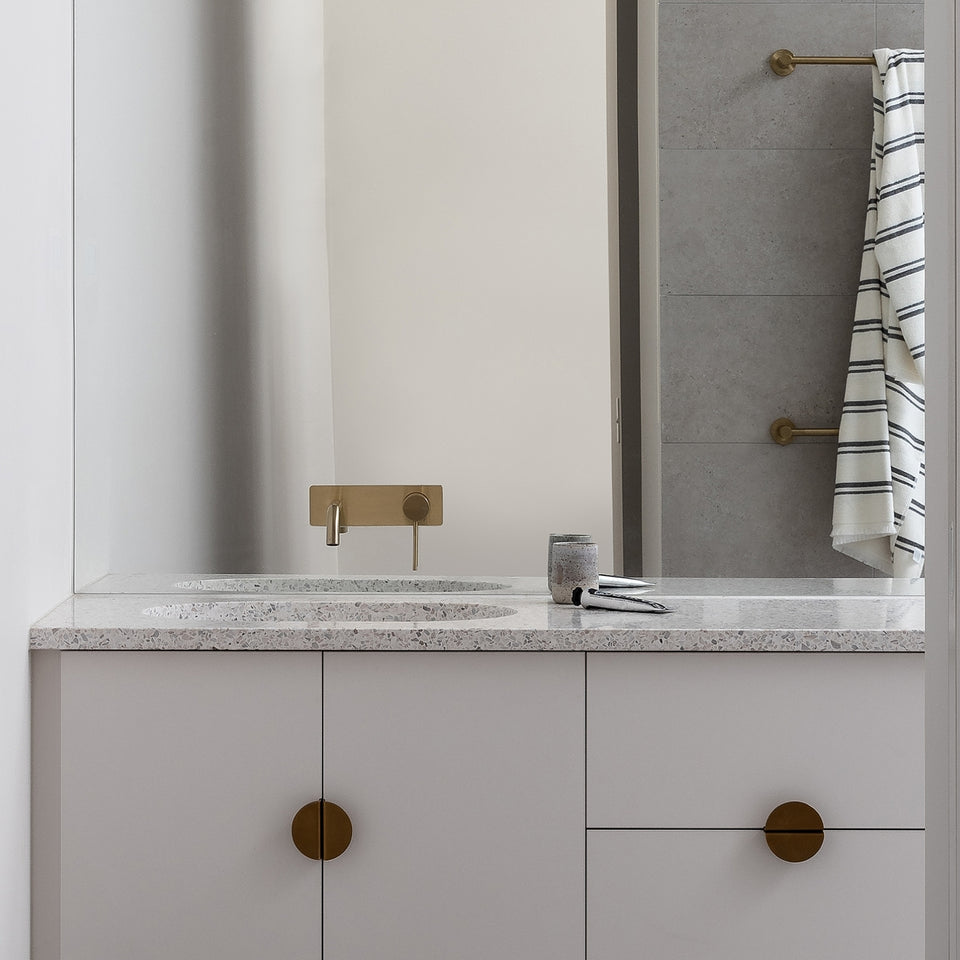 Phoenix Vivid Slimline SwitchMix Wall Basin / Bath Mixer Set 180mm Brushed Gold (Complete Kit)