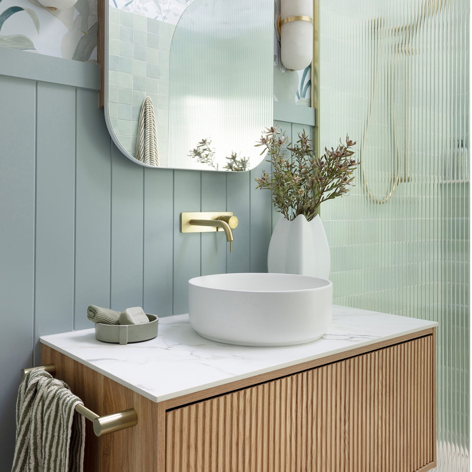 Phoenix Vivid Slimline SwitchMix Wall Basin / Bath Mixer Set 180mm Brushed Gold (Complete Kit)