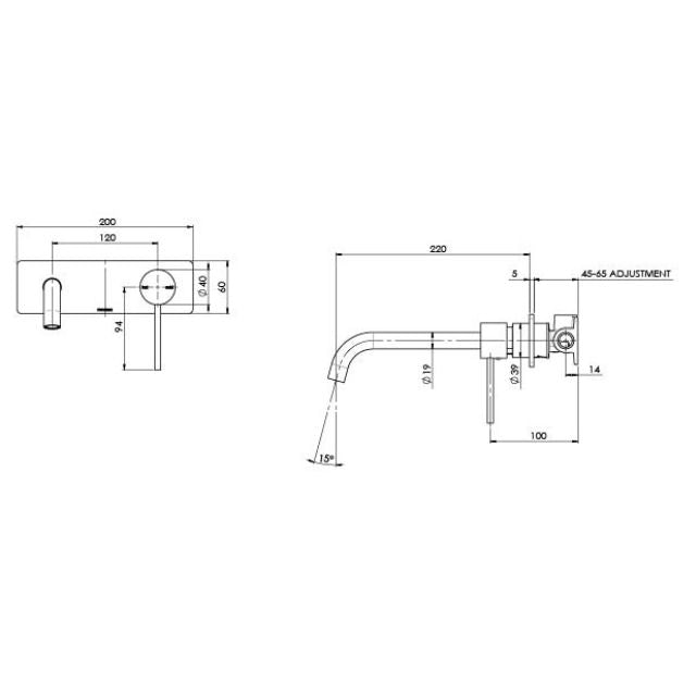 Phoenix Vivid Slimline SwitchMix Wall Basin/Bath Mixer Set 230mm Matte Black (Complete Kit)