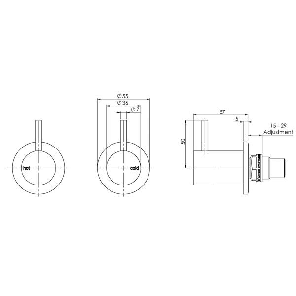 Phoenix Vivid Slimline Wall Top Assemblies Extended 15mm - Brushed Gold