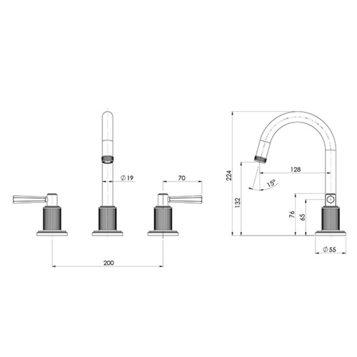 Technical Drawing Phoenix Wiltern Basin Set - Brushed Nickel 144-1030-40-1 - The Blue Space
