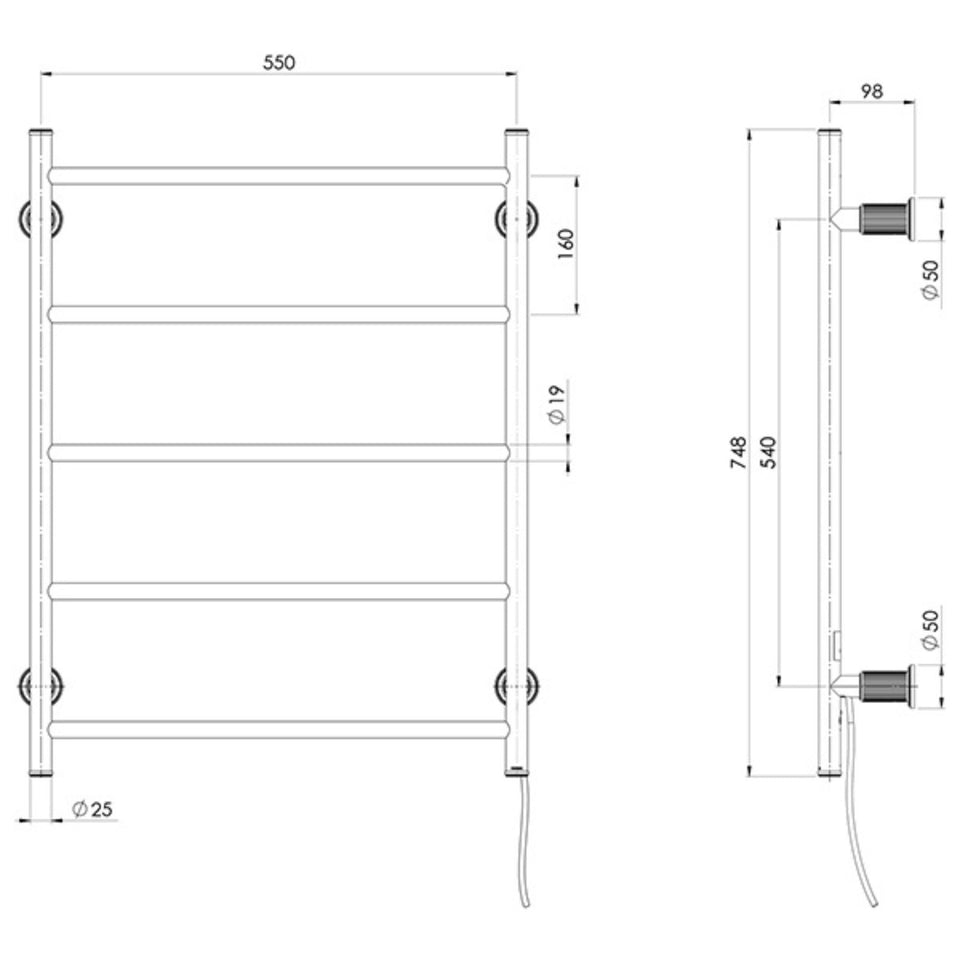 Phoenix Wiltern Heated Towel Ladder 550mm x 750mm Chrome