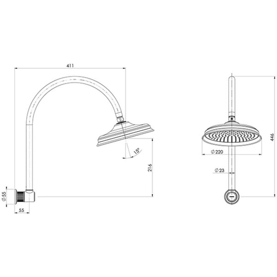 Phoenix Wiltern High-Rise Shower Arm & Rose Chrome