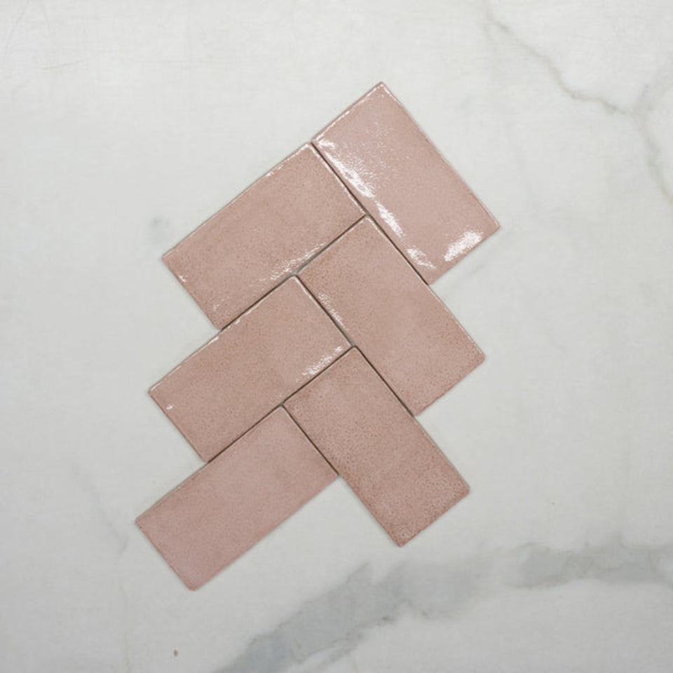 Pink Dianna Hand Made Subway Tile 75 x 150 x 9mm Spanish Ceramic