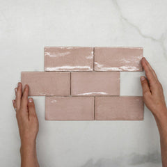 Pink Dianna Hand Made Subway Tile 75 x 150 x 9mm Spanish Ceramic