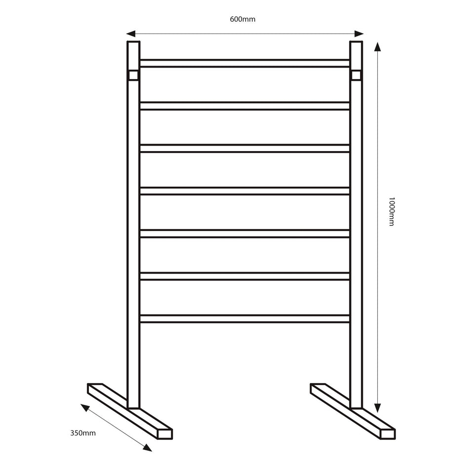 Radiant 7 Bar Freestanding Heated Rail Polished Stainless Steel