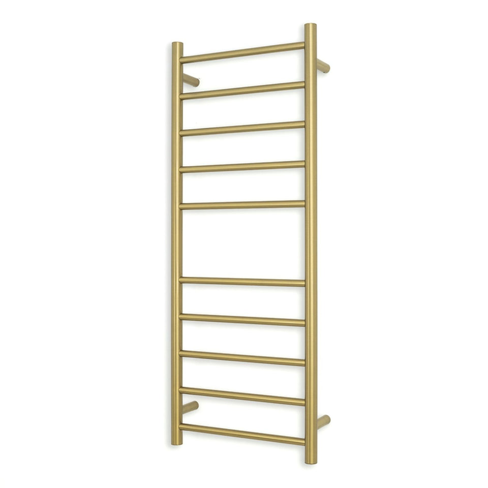 Radiant 10 Bar Round Heated Towel Ladder 430w x 1100h - Brushed Gold