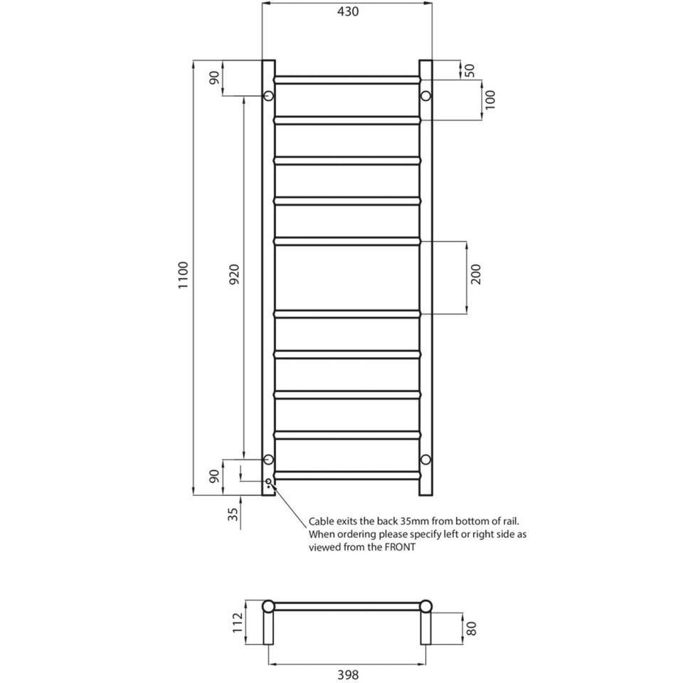 Radiant Heated Round Ladder 430x1100mm - Gun Metal Grey
