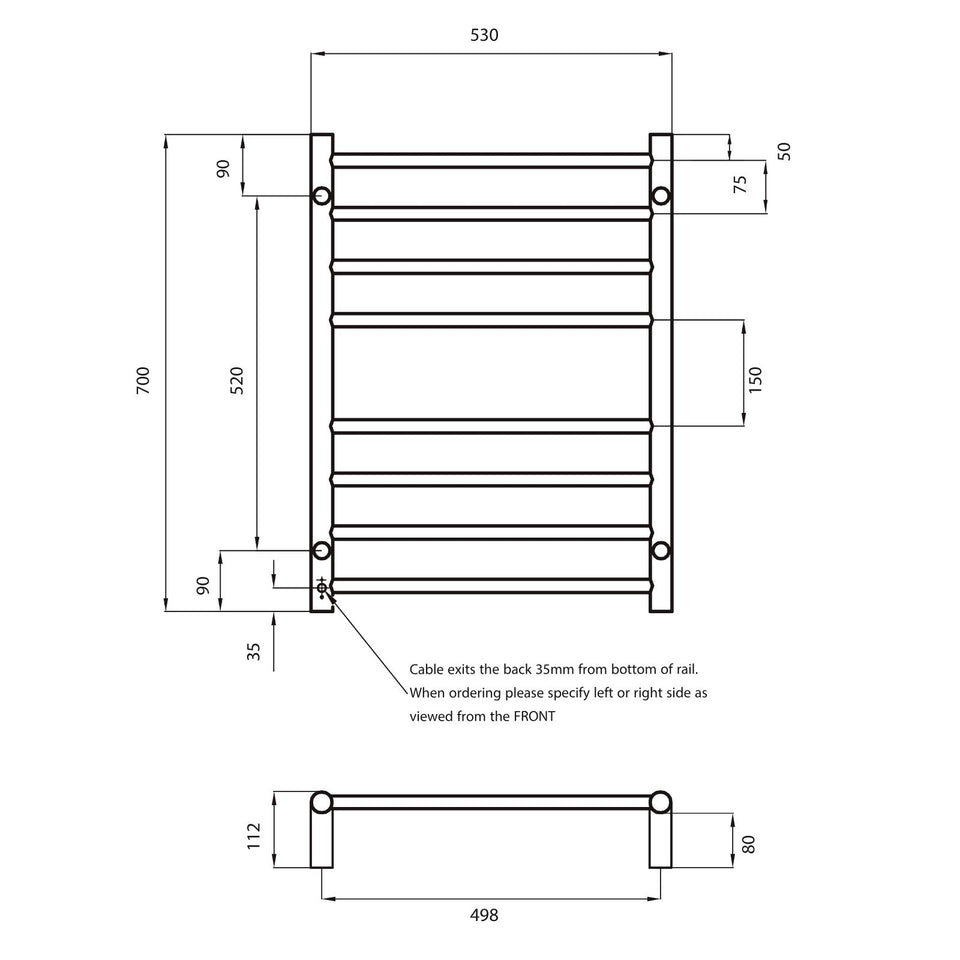 Radiant Round 8 Bar Heated Rail 530mmx700mm Matte Black