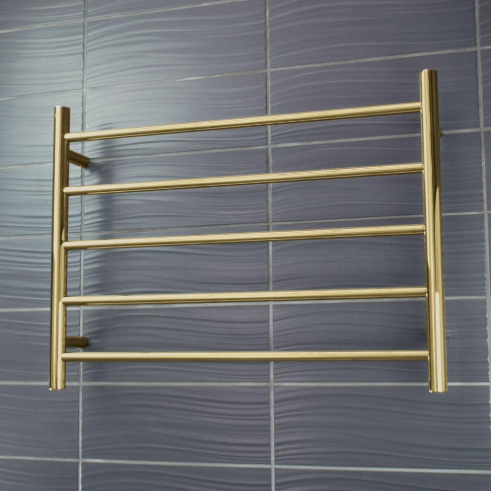 Radiant Round 5 Bar Heated Towel Ladder 750w x 550h - Gold Finish