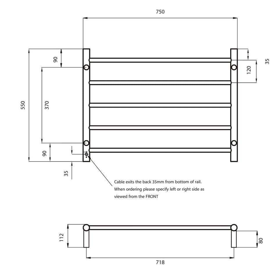 Radiant Round 5 Bar Heated Towel Ladder 750w x 550h - Brushed Nickel